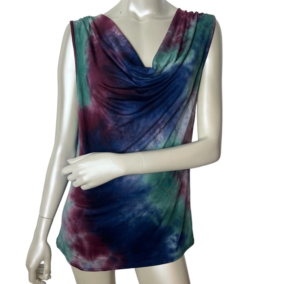 NWOT Amore All F. Y. brand Blue Tie Dye Tan Top. - Picture 1 of 8